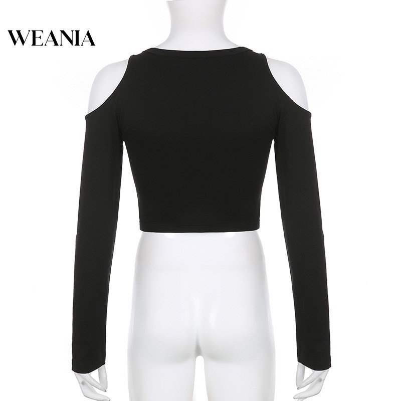 Áo Thun Tay Dài Trễ Vai Hoạ Tiết In Thiết Kế Đơn Giản Hợp Thời Trang