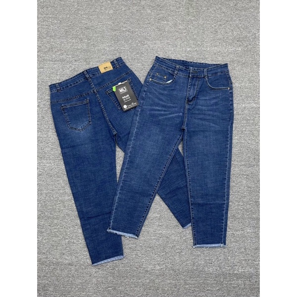 Quần jean giãn form 9 tấc tua lai Bigsize