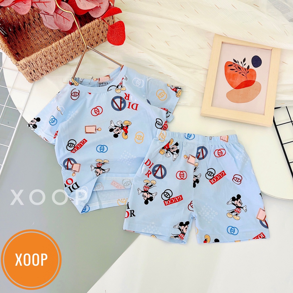 Xả  ! Size nhỡ b5  Bộ cộc xuất hàn chất cotton lạnh in tràn hàng quảng châu cho bé