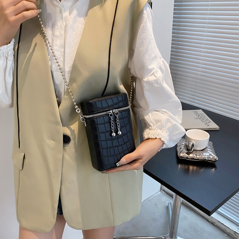Túi Đeo Vai JASMIN NOIR Bằng Da PU Nhỏ Gọn Phối Dây Xích Thời Trang Cho Nữ