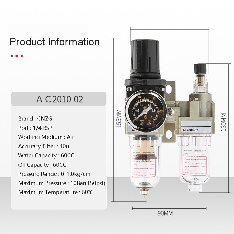 Van điều chỉnh áp suất khí nén CNZG AC2010-02 1/4&quot; BSP chuyên dụng