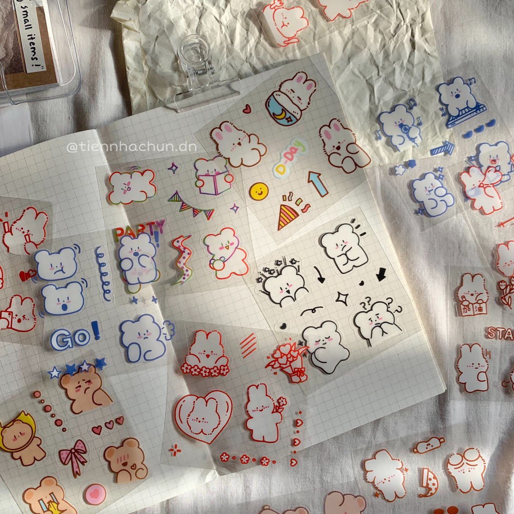 SET 10 STICKER CUTE BEAR GẤU CHỐNG THẤM NƯỚC (ảnh thật) - Tiệm nhà Chun