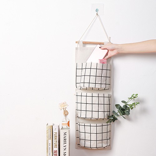 HCM - Bộ túi 3 ngăn treo tường kiểu Nhật họa tiết caro