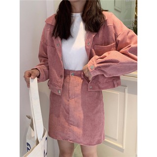 Set bộ nhung tăm gồm áo khoác và chân váy.+ 2% phí shopee