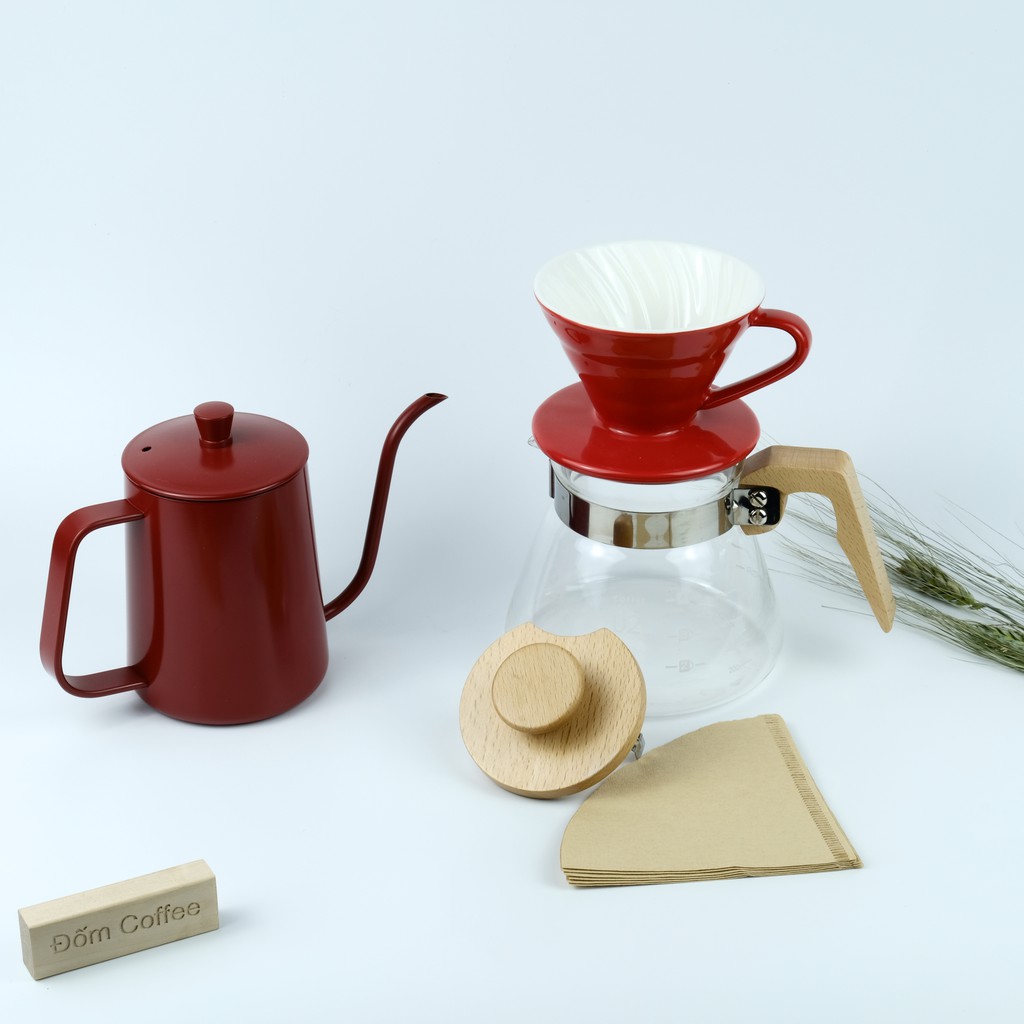 Bình đựng cà phê thủy tinh chịu nhiệt cán gỗ