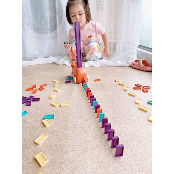 Xe Thả Domino Voi Thả Khối Tự Động - Có Nhạc Có Đèn - An Toàn Cho Trẻ