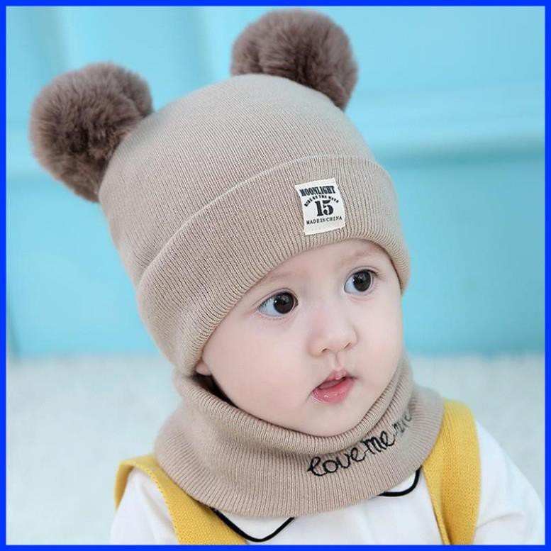 Mũ Len Cho bé kute bao gồm Khăn & Mũ Len 2 quả bông