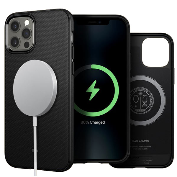 Ốp lưng iPhone 12 Pro Max Spigen Mag Armor hỗ trợ sạc MagSafe - Hàng Chính Hãng.
