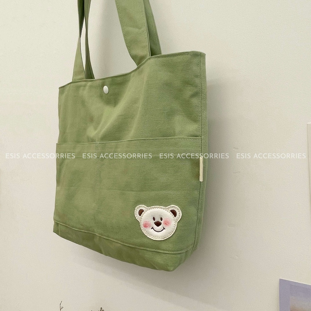 TÚI TOTE ESIS HANDMADE ĐEO VAI HÀN QUỐC HÌNH GẤU ĐÁNG YÊU, 2 IN 1 ĐEO ĐƯỢC 2 MẶT ESIS [ TUI06 ]