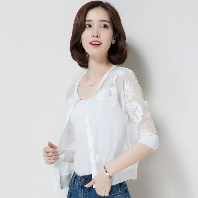 Áo khoác Cardigan ngắn tay lửng phối ren thời trang mùa hè cho nữ size S-3XL