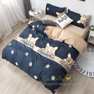 [Hàng Nhập Khẩu] Bộ Vỏ Chăn Ga Gối COTTON POLY Cao Cấp Mẫu CHÚ CÚN CHEERFUL