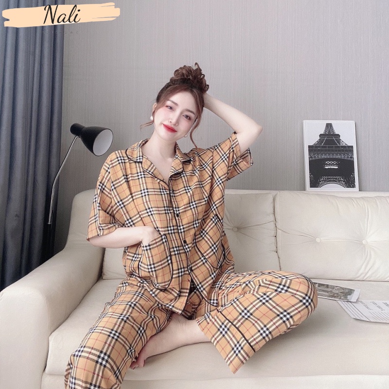 Bộ pijama nữ cộc tay quần dài chất liệu lụa 100D xịn xò, bộ đồ ngủ nữ pyjama họa tiết lập thể DC04