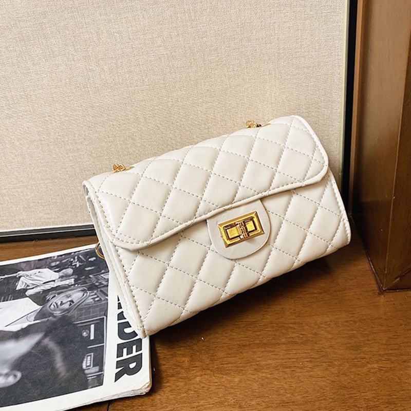 IELGY Túi Đeo Vai Màu Đen Họa Tiết Hình Thoi Phong Cách Hàn Quốc Thời Trang Cho Nữ