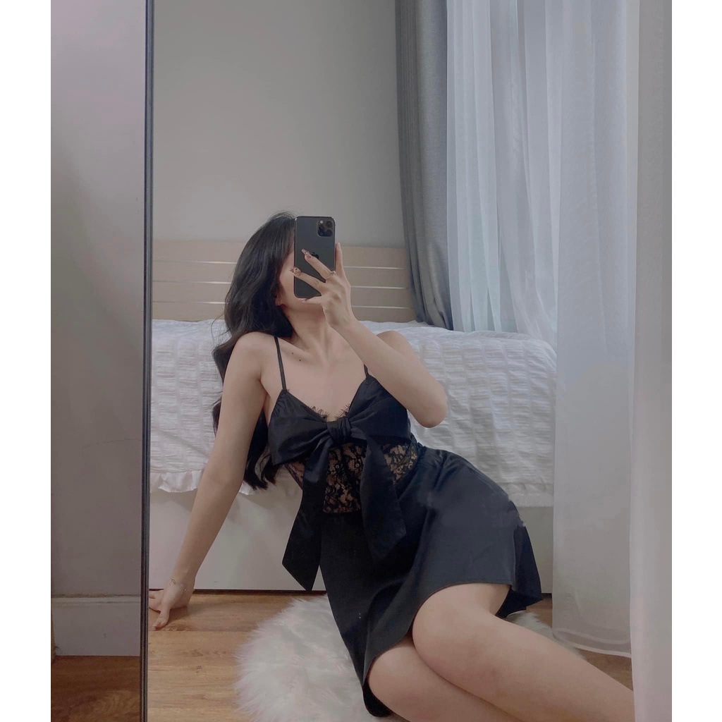 (M.40) Váy ngủ hai dây lụa satin sexy cao cấp Đầm mặc nhà gợi cảm quyến rũ