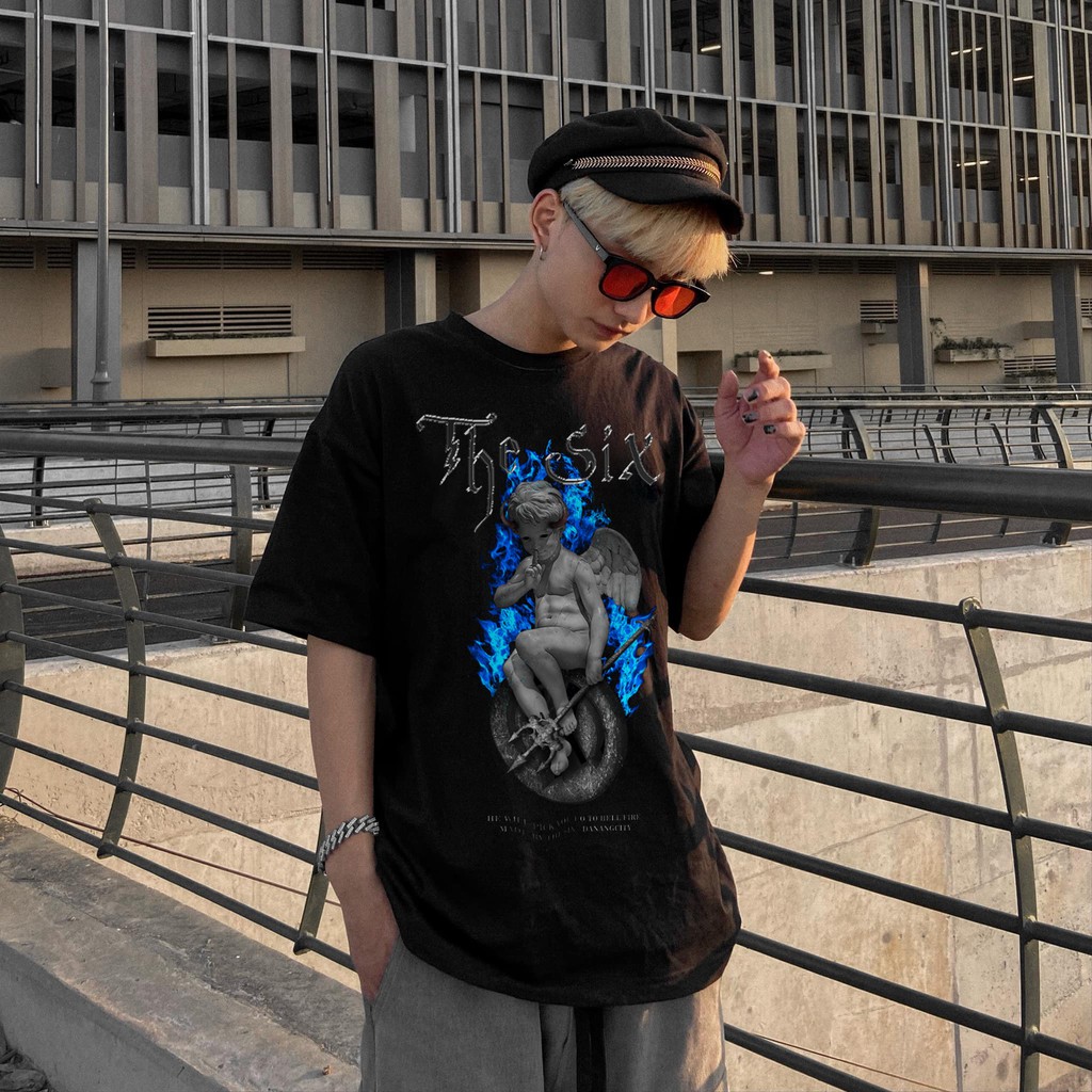 Áo phông tay lỡ unisex - Vải Cotton 4 chiều - Thesix Brand - HELL ANGEL | BigBuy360 - bigbuy360.vn