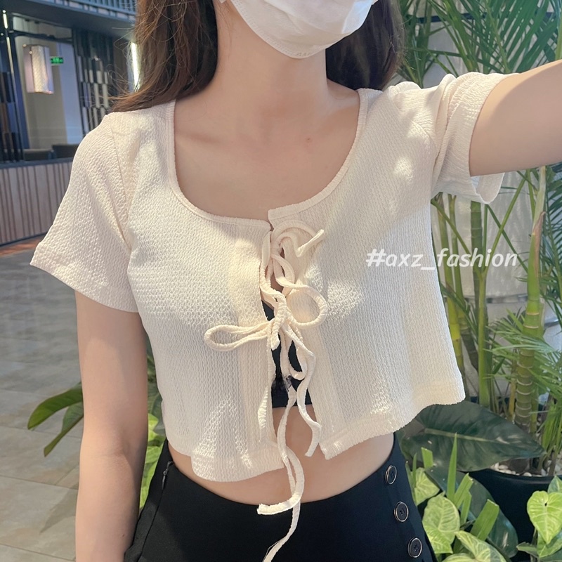 Áo croptop nữ dây buộc tay ngắn | ZENTE CROPTOP - BLUE CHIC