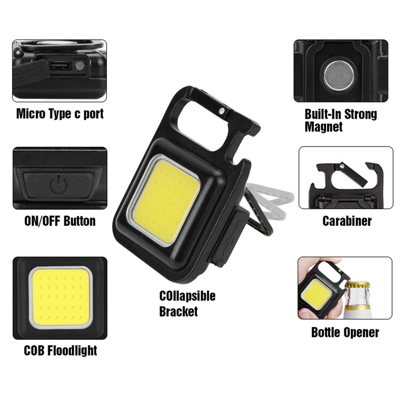 Đèn LED COB Mini Có Móc Khóa Đa Năng Sạc Cổng USB Tiện Dụng