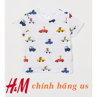 Áo thun cho bé trai vải cotton H&M HM chính hãng auth in hinh oto cá mập