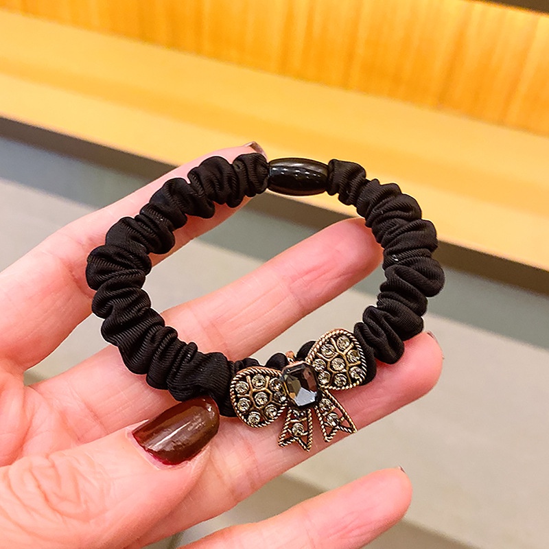 Dây Buộc Tóc Vải Màu Đen Đính Đá Pha Lê Hình Hoa/Thỏ Xinh Xắn Thời Trang Cho Nữ