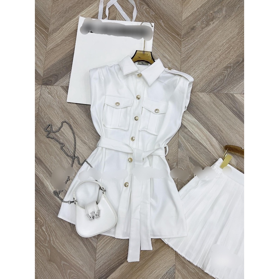 Sét váy kèm chân váy xếp ly 2 màu