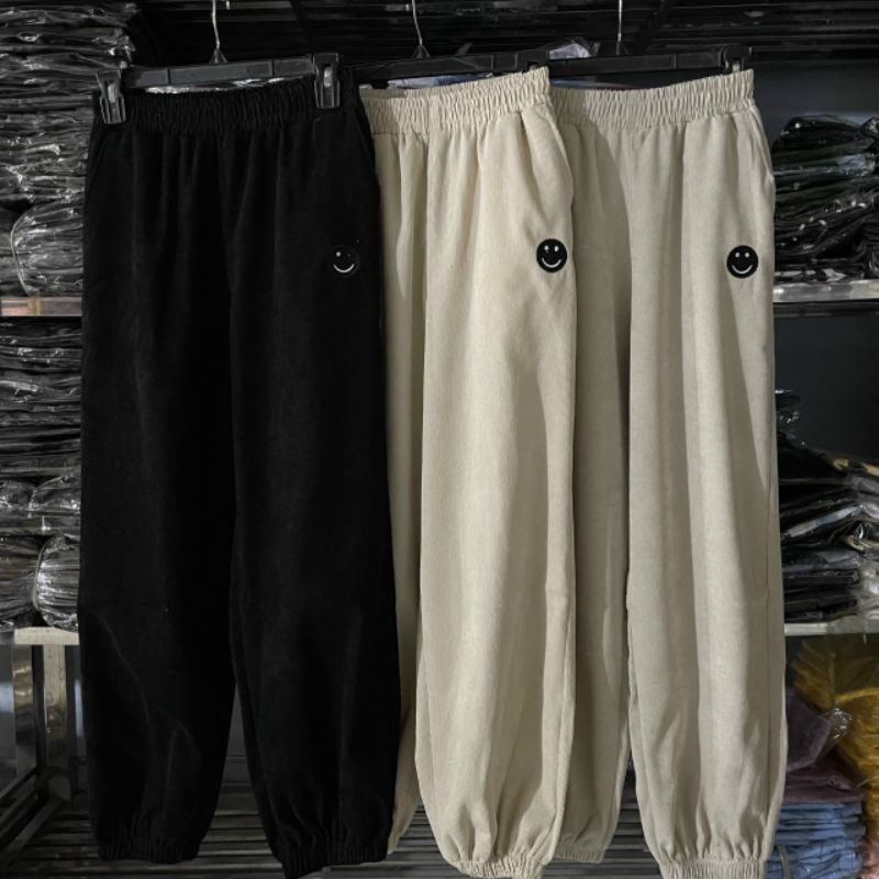 XPstore Quần jogger Nhung gân mặt cười form unisex