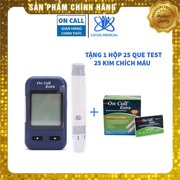 Máy đo đường huyết ON CALL EXTRA - Máy đo tiểu đường tặng kèm 25 que thử và 25 kim chích