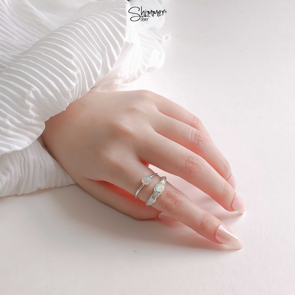 Nhẫn Nữ Bạc 925 Cao Cấp SHIMMER SILVER - Đá Thiên Nhiên BASIC OPAL Phong Thủy May Mắn Năng Lương Không Kị Mệnh
