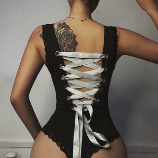 Bodysuit Đan dây chéo tqxk