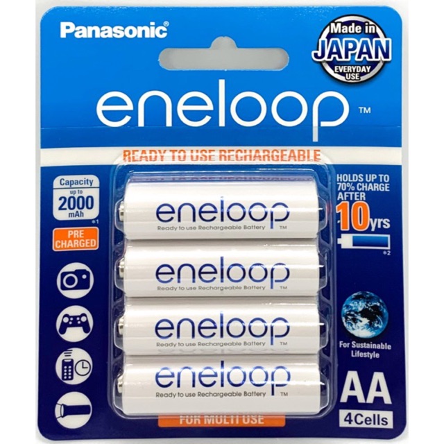 Vỉ 4 Viên Pin Sạc AA Eneloop 2000 mAh MADE IN JAPAN Tặng kèm hộp đựng Pin