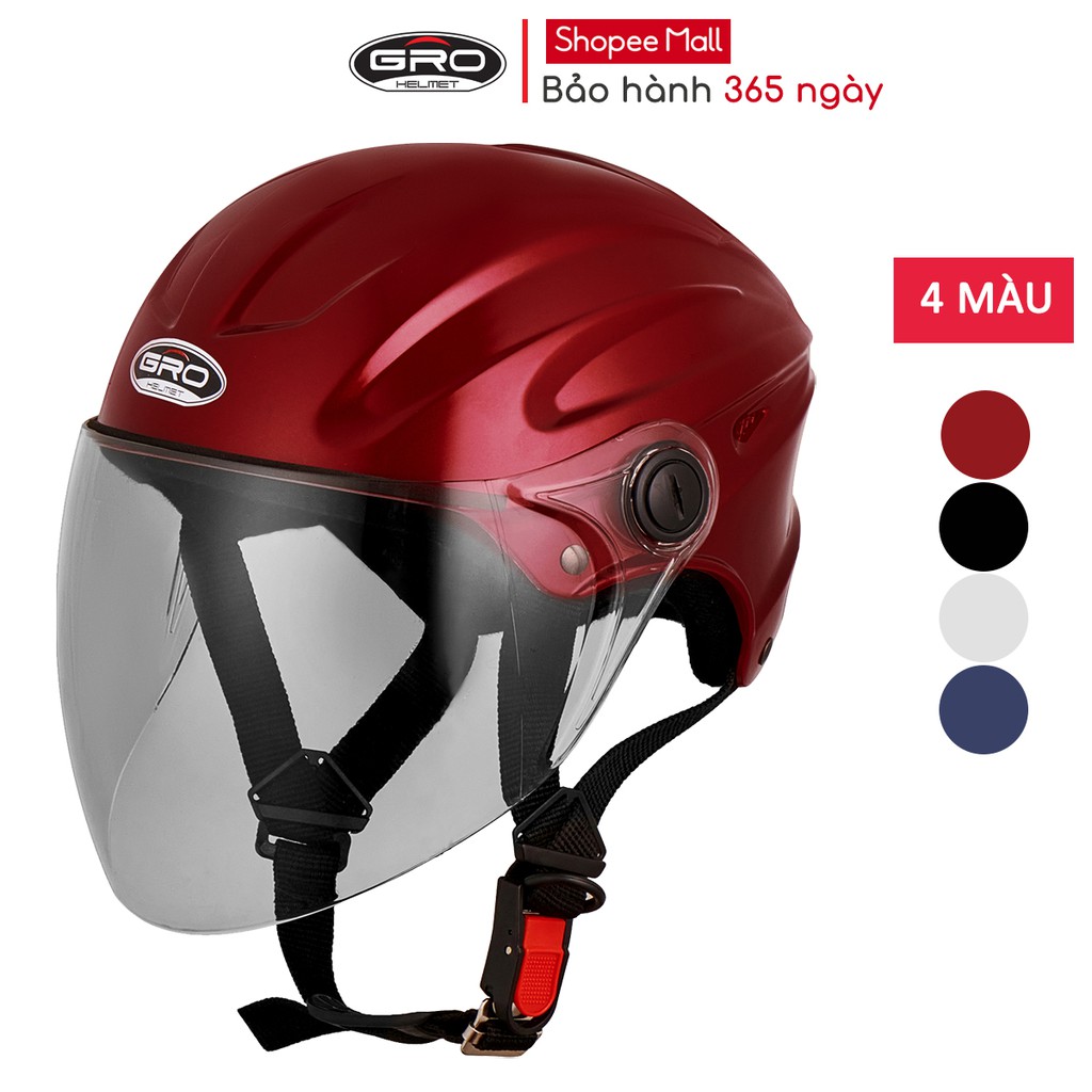 Mũ bảo hiểm nửa đầu GRO ST22 có kính dài che mặt, sơn trơn vân thể thao cá tính