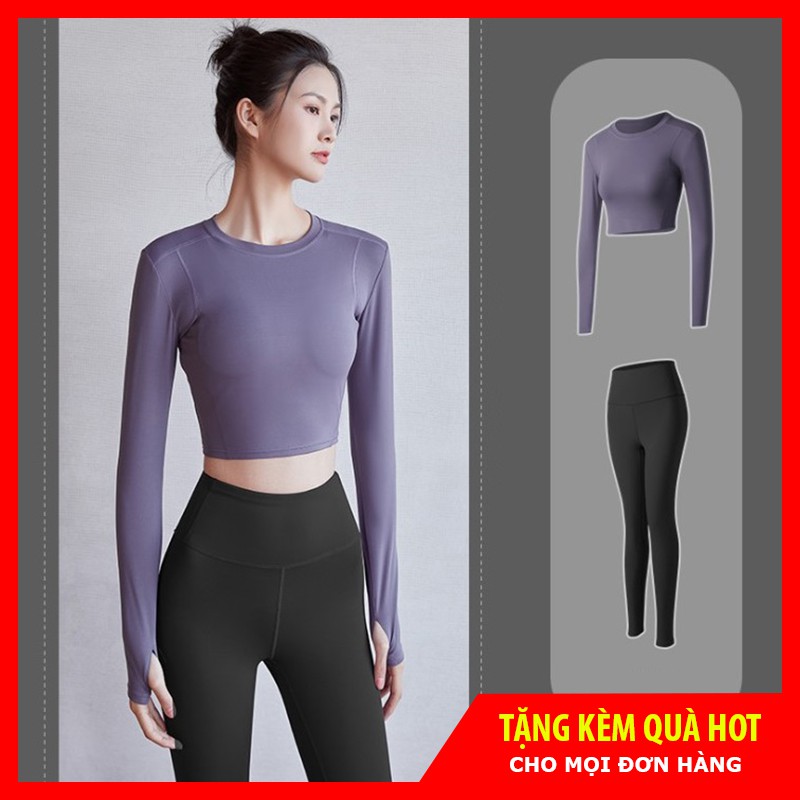 Bộ Đồ Tập GYM YOGA Nữ, Set Quần Áo Croptop GYM Nữ Vải Thun Co Dãn 4 Chiều