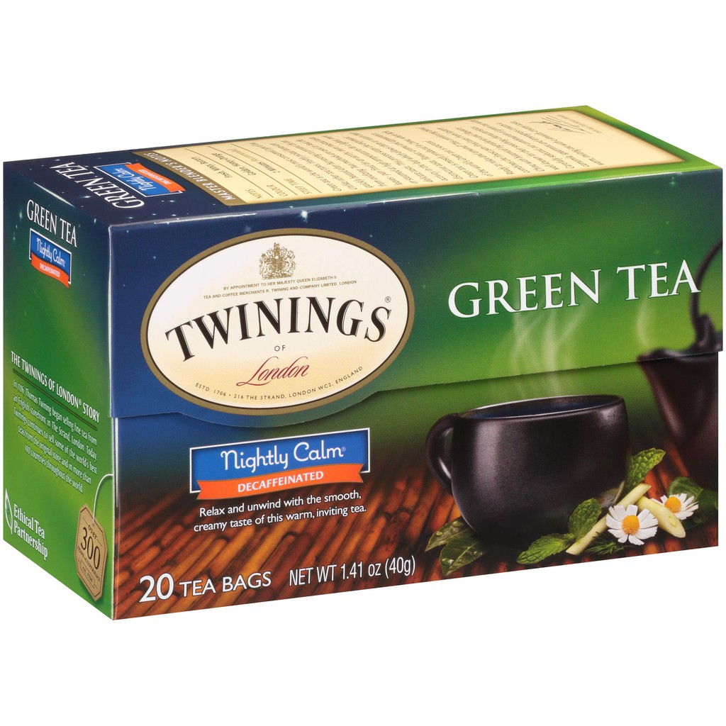 Trà xanh thảo mộc Twinings ngủ ngon date 2023 - Green tea nightly calm (hàng Mỹ nguyên seal)