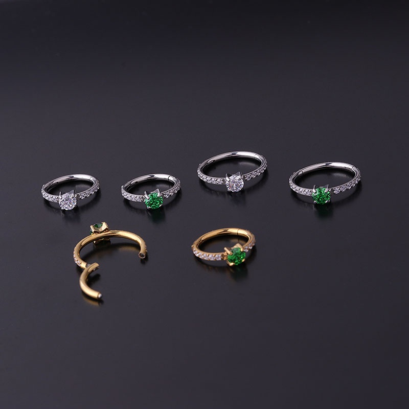 1 Cái Khuyên Tai Tròn Bằng Thép Titan Đính Đá Zircon 8mm/10mm 16Gauge Không Gây Dị Ứng