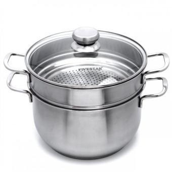 Bộ nồi xửng hấp Inox 3 đáy Fivestar 28cm nắp kính dùng bếp từ