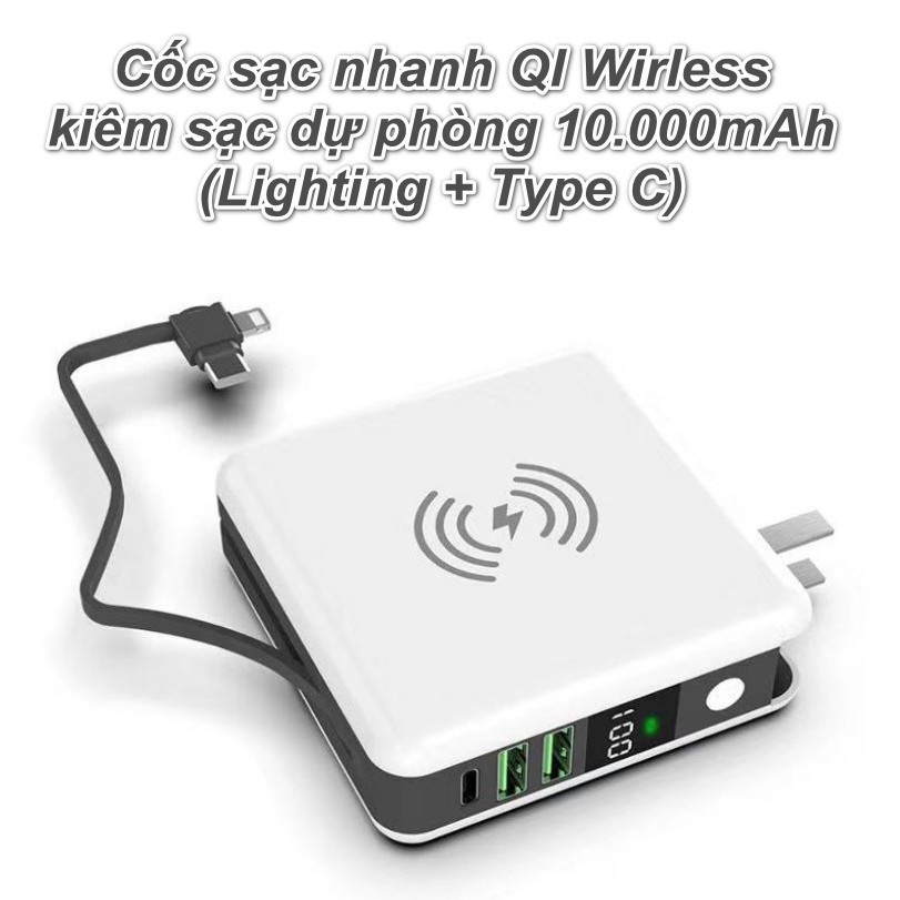 Cốc sạc nhanh kiêm sạc dự phòng GROWNTECH, Pin dự phòng sạc không dây 10000mAh