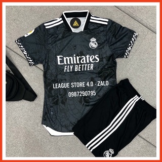 Set bộ đá bóng Real madrid sân khách 22/23 - bộ đồ đá banh màu đen ngắn tay chuẩn form âu Leaguestore