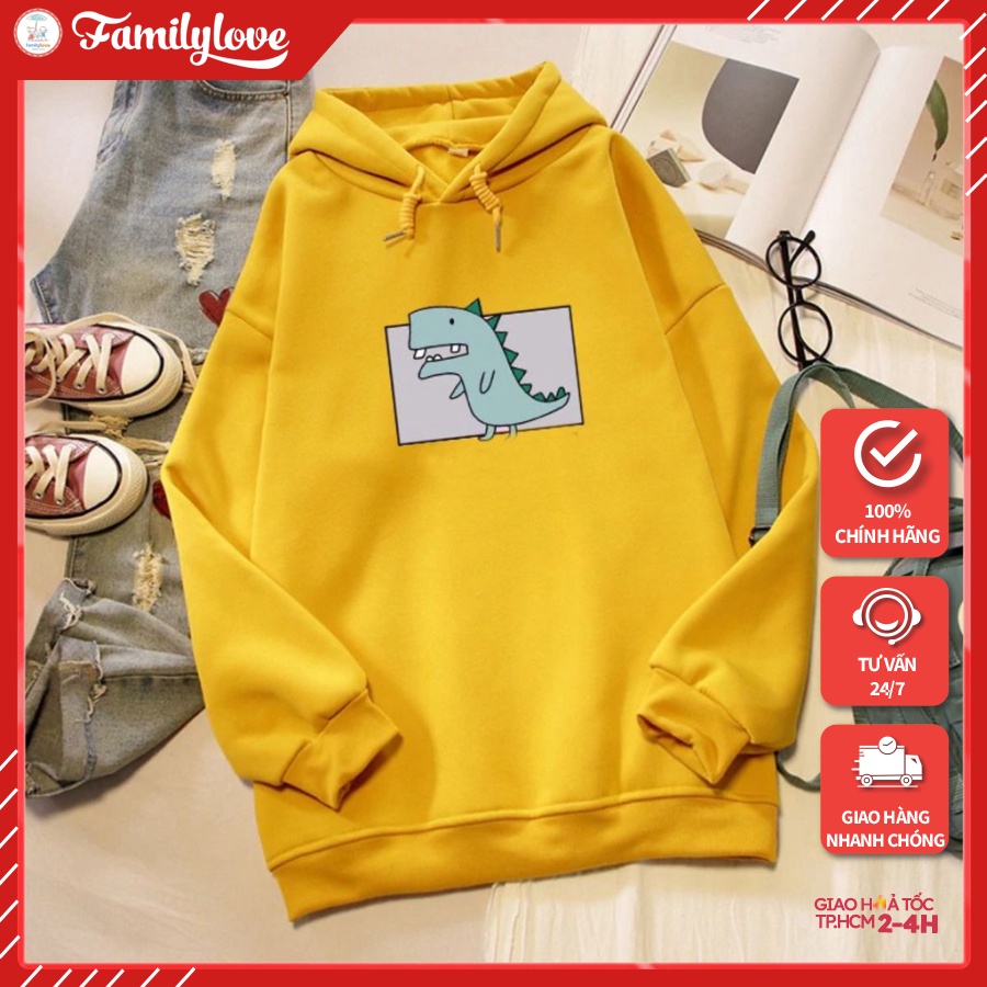 Áo Hoodie Nữ Familylove - Áo khoác Hoodie nữ form rộng họa tiết khủng long đáng yêu chất liệu cotton 100% nỉ da cá