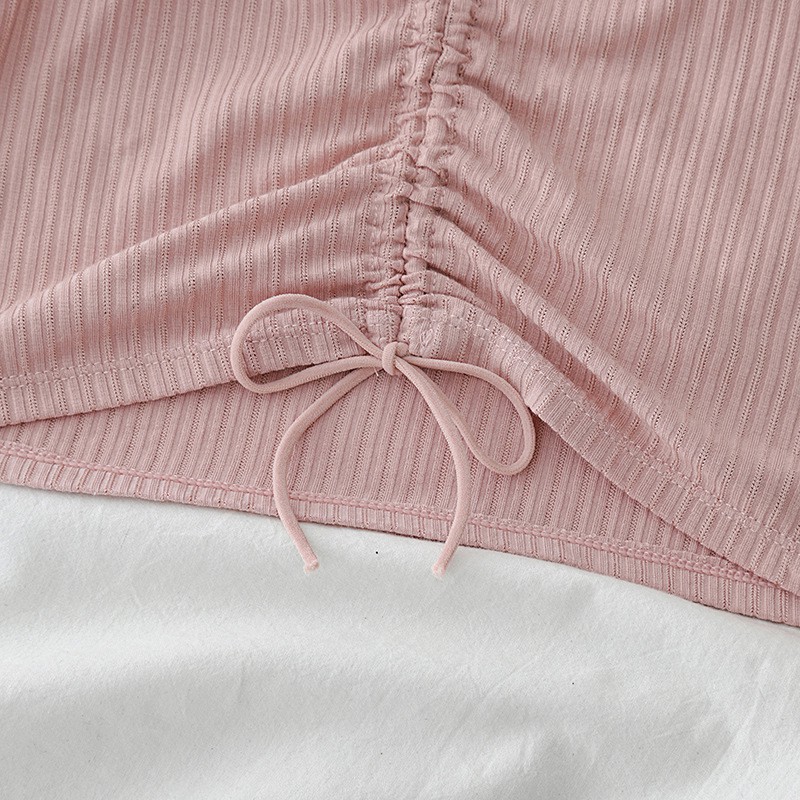 Áo 2 dây len dệt kim nhúm thân rút dây nữ mùa hè có lót đệm ngực trẻ trung cá tính gợi cảm quyến rũ xinh đẹp