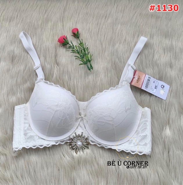 Áo ngực Lovely ren mút vừa, dây lưng bản to cài 4 móc đẩy ngực êm - LOVELY 1130