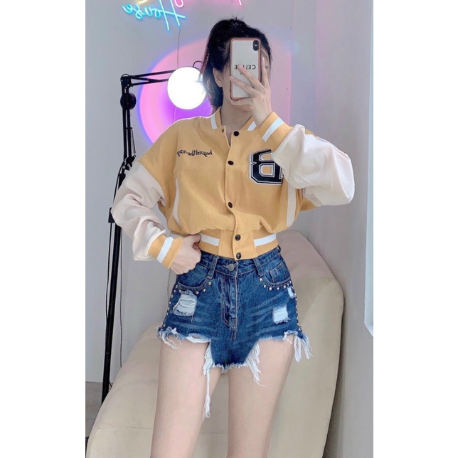 Áo Khoác Bomber Nữ Da Lộn Form Lỡ Chữ B Cúc Bấm Siêu Đẹp [ HÌNH THẬT SẢN PHẨM ]  - ĐĂNG QUANG CLOTHER