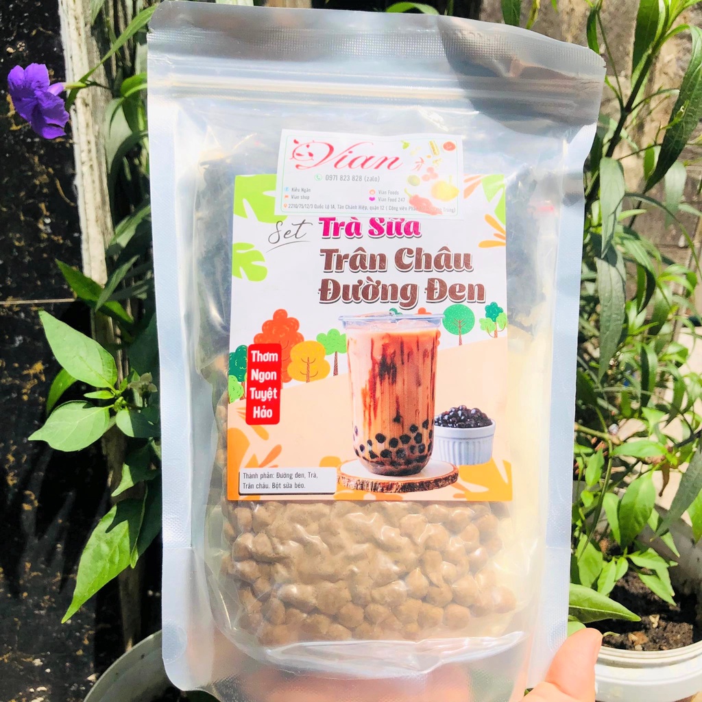 Set Trà Sữa Trân Châu Vian Foods Tự Pha 500gr Đầy Đủ Nguyên Liệu Có Hướng Dẫn Nấu 8 – 10 Ly