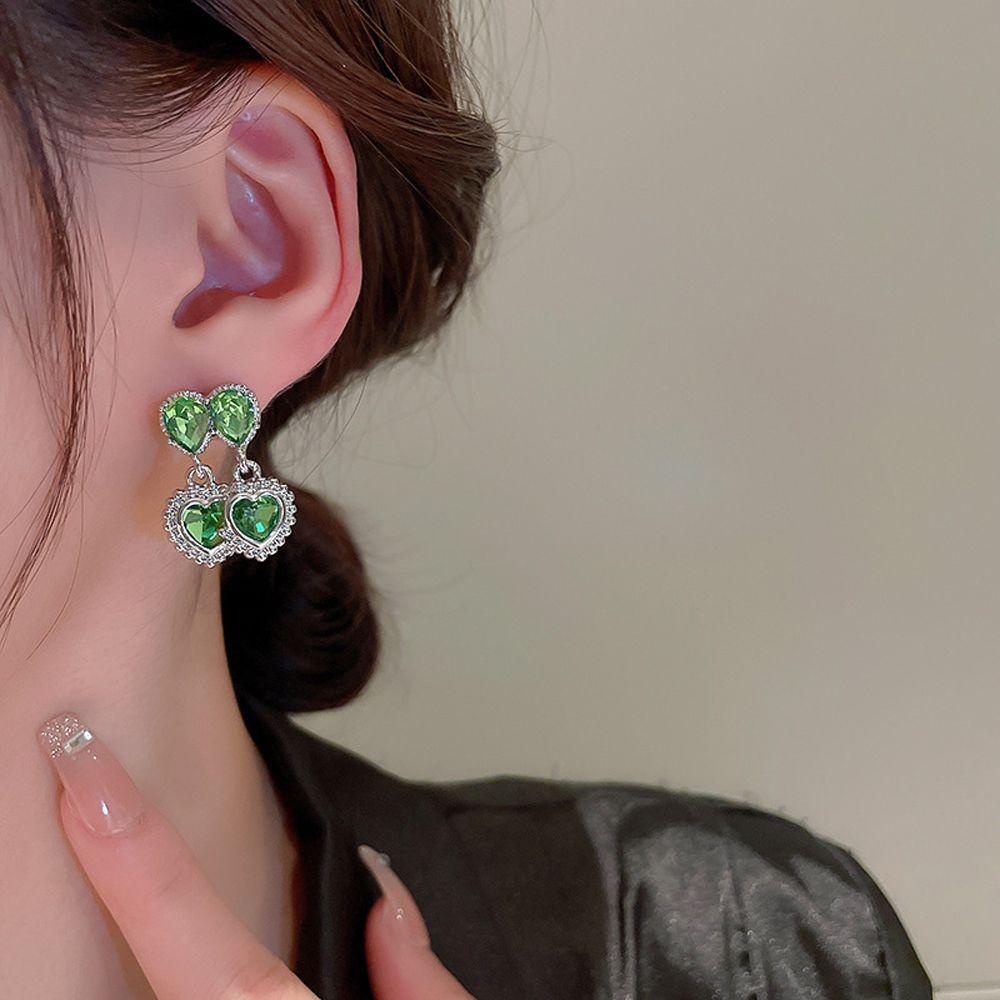 Bông Tai Dáng Dài Hình Giọt Nước Họa Tiết Trái Tim Đôi Cho Nữ|Bông Tai Dáng Dài Thiết Kế Xinh Xắn Thời Trang