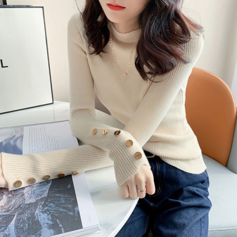 Áo sweater dệt kim ZHELIHANGFEI tay dài cổ cao dáng ôm quyến rũ cho nữ