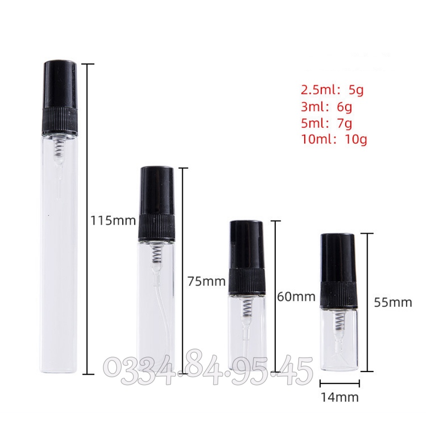 Chai chiết nước hoa 2ml 3ml 5ml 10ml NẮP ĐEN- Lọ đựng thủy tinh xịt phun sương, vỏ chiết vial, phễu mini