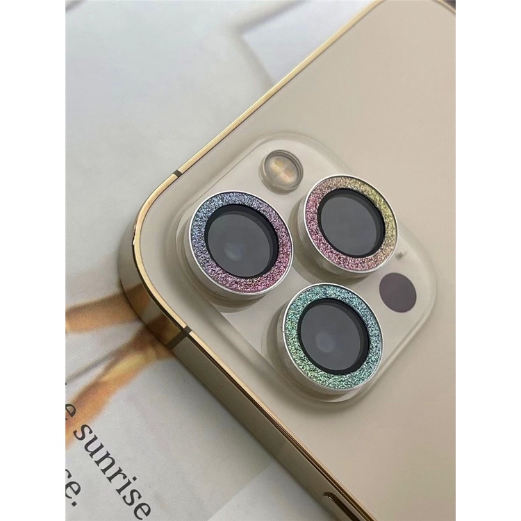 Kính Cường Lực Bảo Vệ Camera Viền Kim Loại Đính Đá Lấp Lánh Cho iPhone 13 Pro Max iPhone 11 Pro Max 12Mini