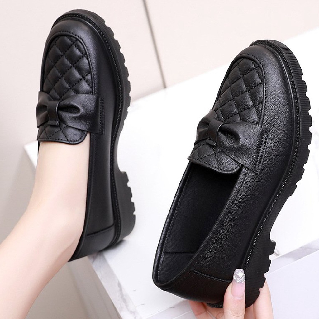 Giày lười nữ chất liệu da vải slip on kiểu mọi đế cao màu trắng độn đế bảo hành 1 năm GD38 TIMAN