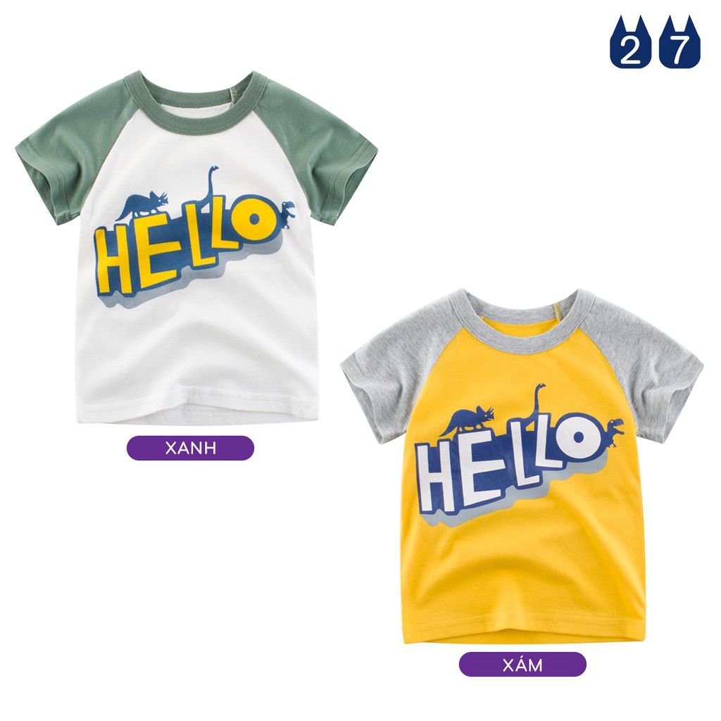 Áo thun bé trai 27kids áo thun cho bé họa tiết khủng long chất cotton hàng xuất Âu Mỹ