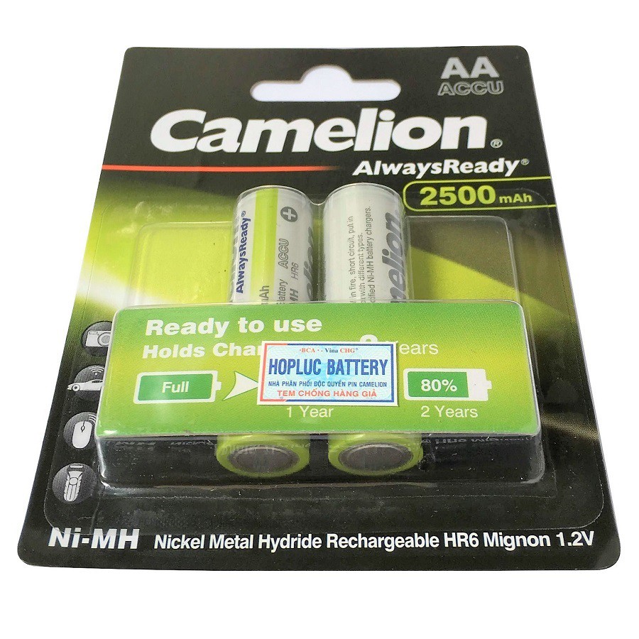 Vỷ 2 Viên Pin Sạc Camelion AA 2500mAh Always Ready