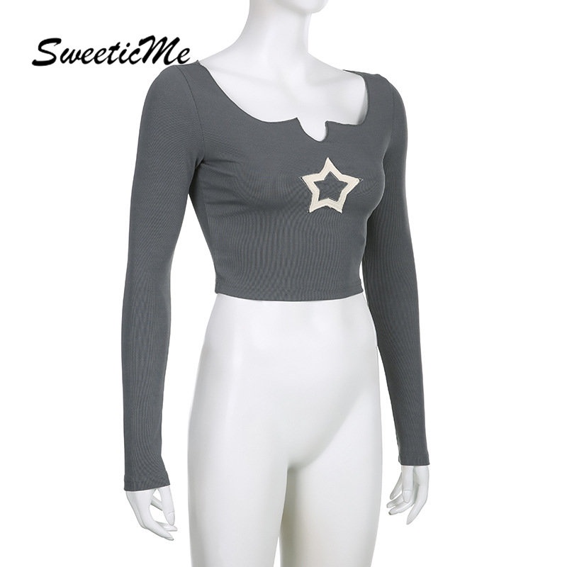 Áo Thun Tay Dài Cổ Chữ V Dáng Ôm In Họa Tiết Thời Trang Cho Bạn Gái