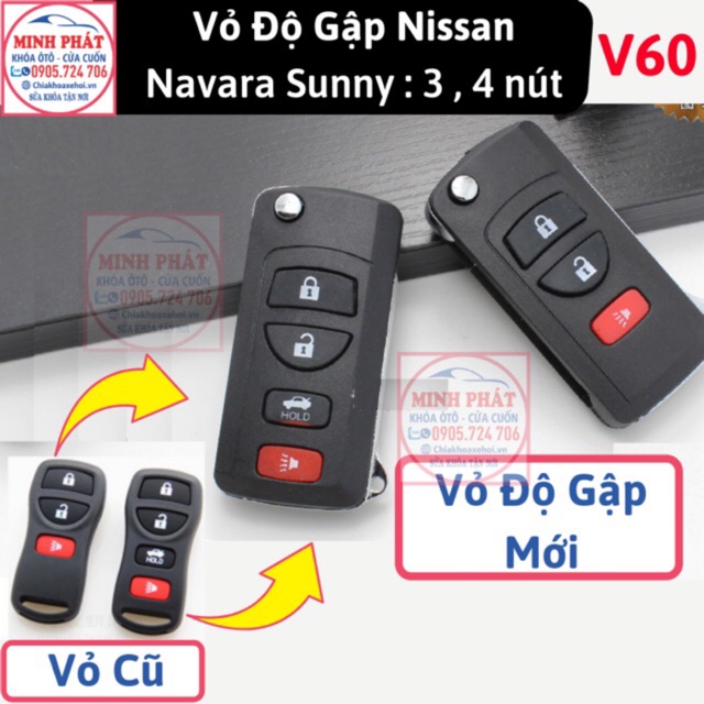 Vỏ Độ Chìa Độ Khóa Gập Cho Xe Nissan Sunny , Navara 3 nút bấm và 4 nút bấm